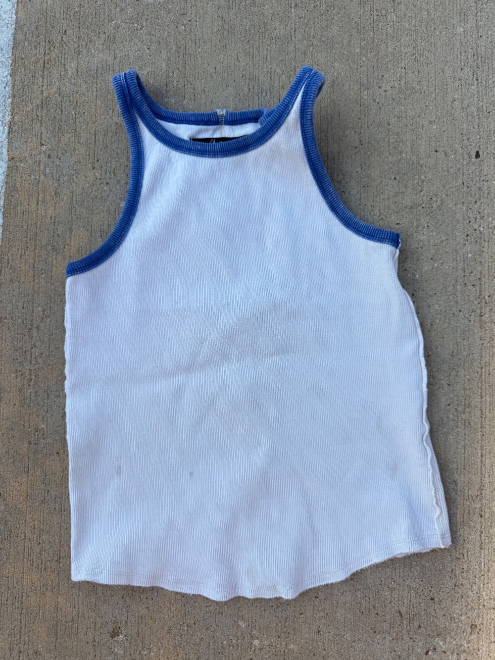 Blue Trim Cotton Tank Top